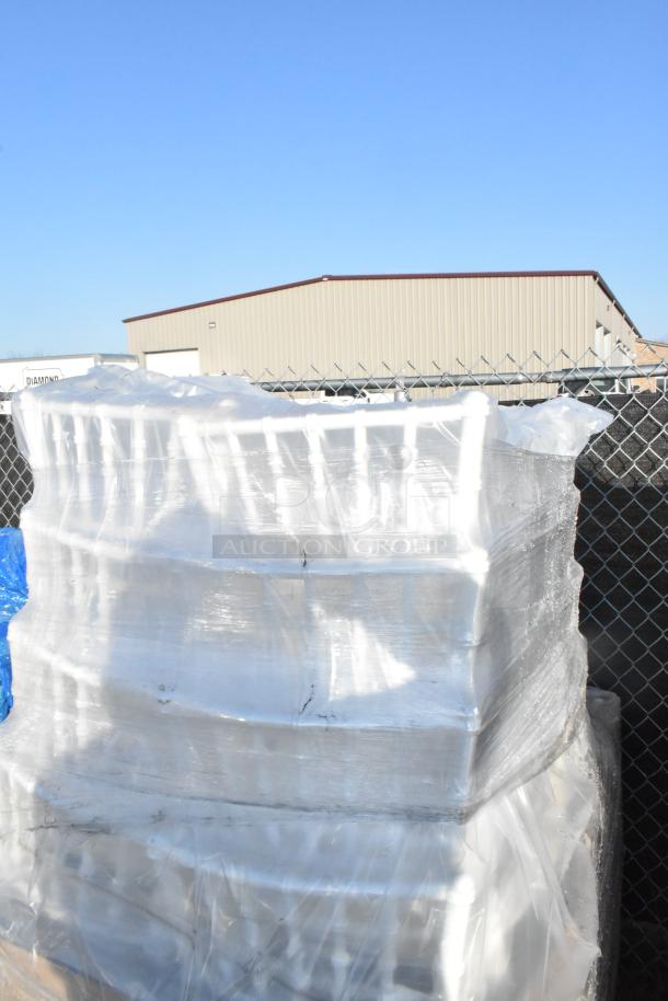 Packaged stack of 20 brand new scratch and dent items, including Lancaster Table & Seating White Resin Chiavari Chairs.