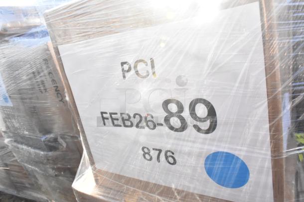 Pallet of 40 brand new scratch and dent items; label reads "PCI FEB26-89 876". Includes various kitchenware.