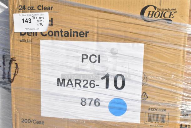 36 new scratch and dent items. Includes Choice 24 oz deli containers. Tag: MAR26-10, PCI. 200 per case.