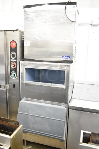 2019 Atosa YR800-AP-261 commercial ice maker on bin, cube style, 230V, 1 phase, stainless steel, good condition.