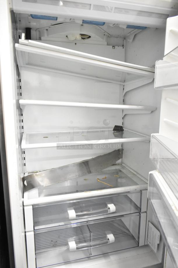 Sub Zero BI-30U/S/TH reach-in cooler with freezer drawer, interior view showing shelves and clear drawers, 115V, 1 phase.