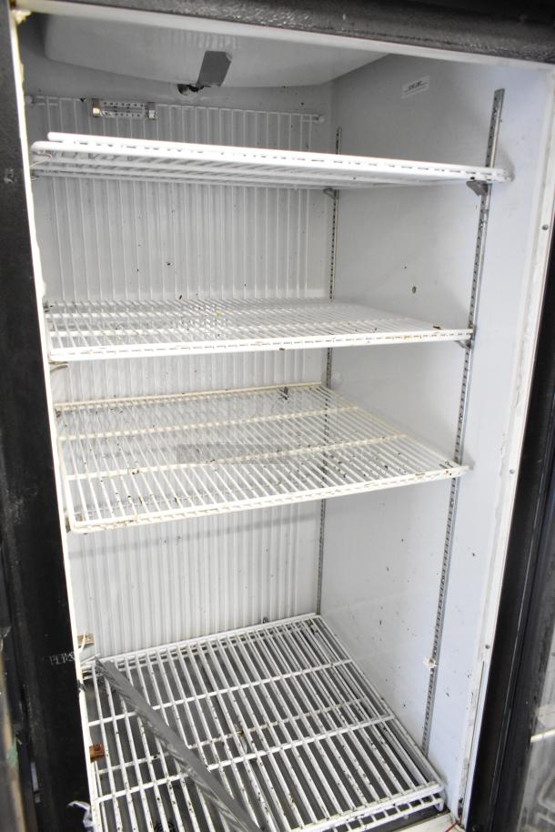 Minus Forty 22-USGF-X1-BBR commercial single door reach-in freezer, showing four wire shelves, 115 volts, 1 phase.
