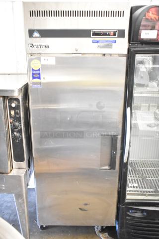 Everest ESR1 commercial single door reach-in cooler with casters, stainless steel, 115V, 1 Phase, slight surface marks.