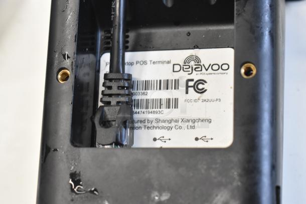 Clover POS System with Clover C305 Mini POS Monitor, credit card reader, and cash drawer. Label shows FCC ID and manufacturer.