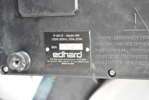 Edhard MK Commercial Donut Pastry Filler, Model MK, 120V, 60Hz, used, with label showing power and safety warnings.