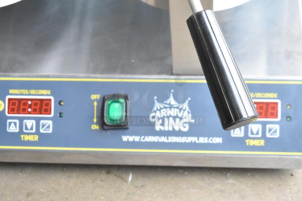 Carnival King 382WBM26DGT Double Belgian Waffle Maker with digital timer, temp controls, and non-stick surface.