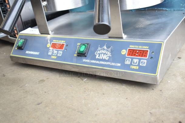 Carnival King 382WBM26DGT Double Belgian Waffle Maker with digital timer, temperature controls, in good condition.