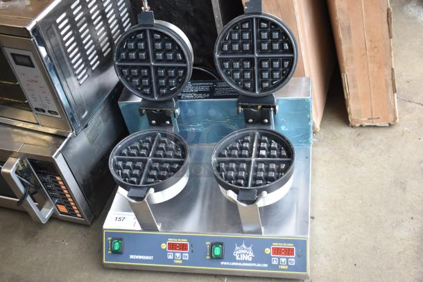 Carnival King 382WBM26DGT Double Belgian Waffle Maker with non-stick plates, digital timer, and temperature controls, 120V.