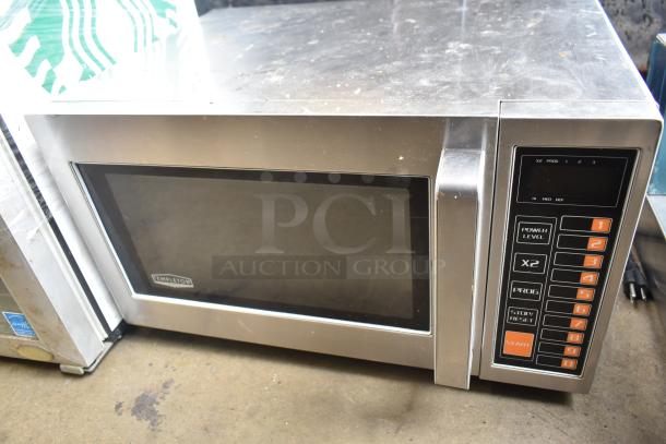 Templeton Commercial Countertop Microwave Oven, stainless steel, 120 volts, 1 phase, visible keypad, used condition.