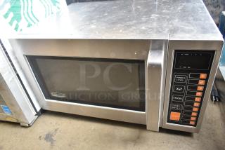 Templeton Commercial Countertop Microwave Oven, stainless steel, 120 volts, 1 phase, visible keypad, used condition.