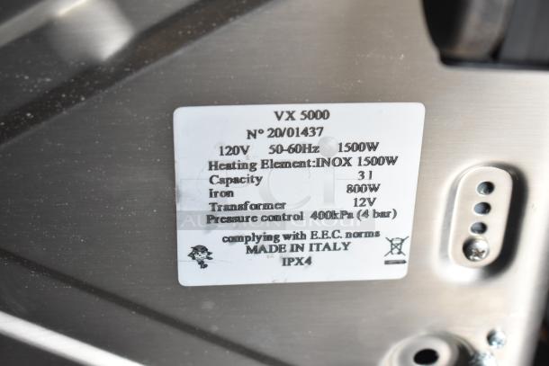 Vapor Systems VX 5000 Heating Element, 120V, 1 Phase, INOX 1500W, made in Italy, model VX5000, IPX4 rating.