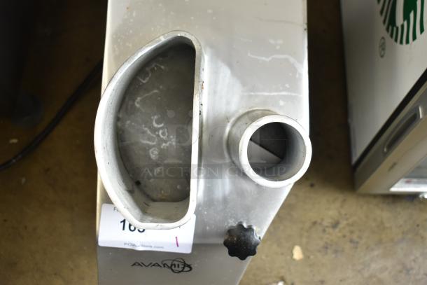 AvaMix 177CFP5D countertop food processor, 120V, visibly worn. Features dual feeder tubes, with visible label.