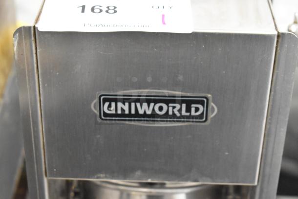 Uniworld Countertop Sausage Stuffer in stainless steel. Features visible Uniworld logo. Good condition.
