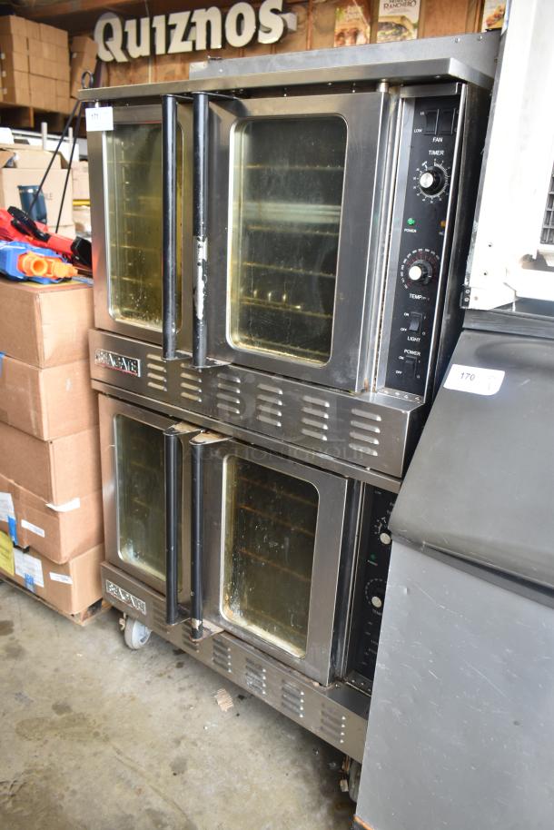 Two Seagate full-size convection ovens with view-through doors and thermostatic controls on commercial casters.