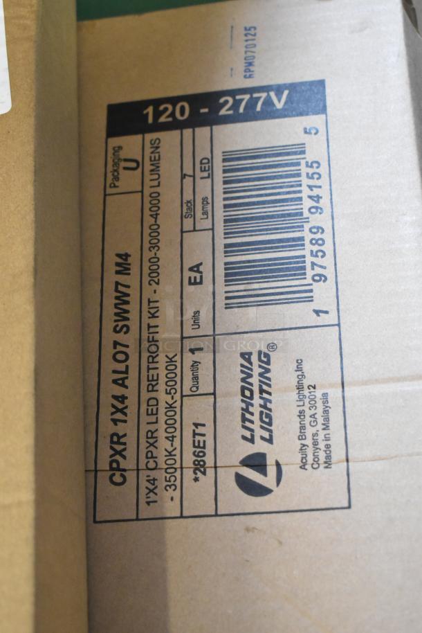 8 new Lithonia Lighting CPXR LED retrofit kits, 1x4 ft, 2000-4000 lumens, 3500K-5000K, slight scratches and dents.