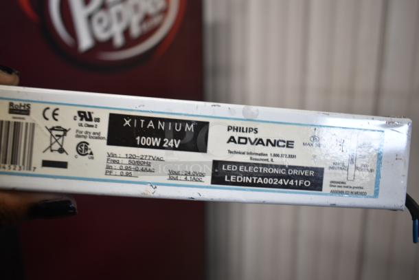 Phillips Advance Xitanium 100W 24V LED driver, model LEDINTA0024V41FO, in used condition, 180 units available.