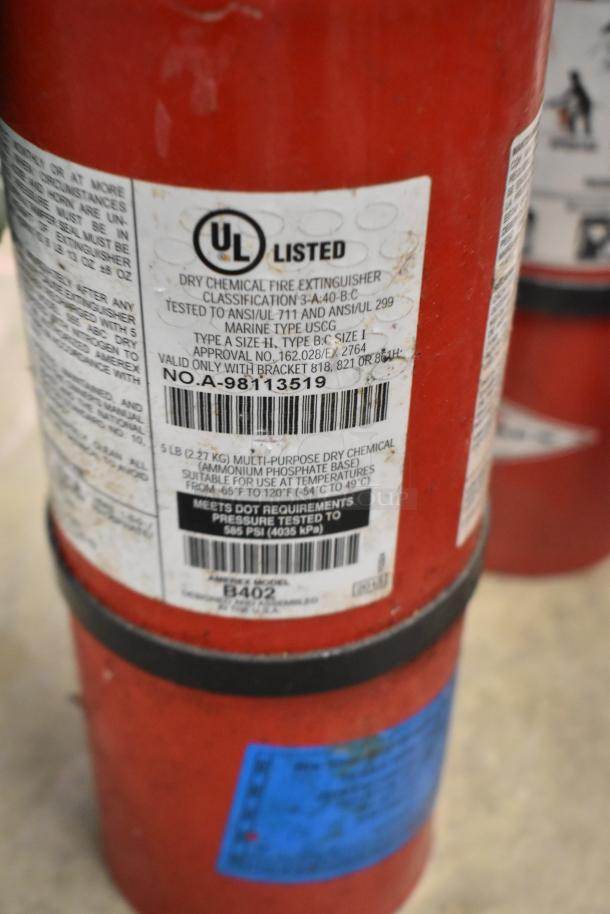 UL listed dry chemical fire extinguisher, 5 lb, Type 3-A:40-B:C, Model B402, meets DOT requirements, buyer pickup only.