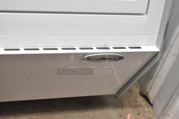 BRAND NEW KoolMore CDC-250-WH countertop display fridge, self-service, scratch and dent, 115V, 1 phase, KoolMore logo visible.