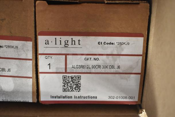 Box of 6 Alight ALG3R612L lights, new with minor scratches. Label indicates 90CRI 30K DBL J6 model.