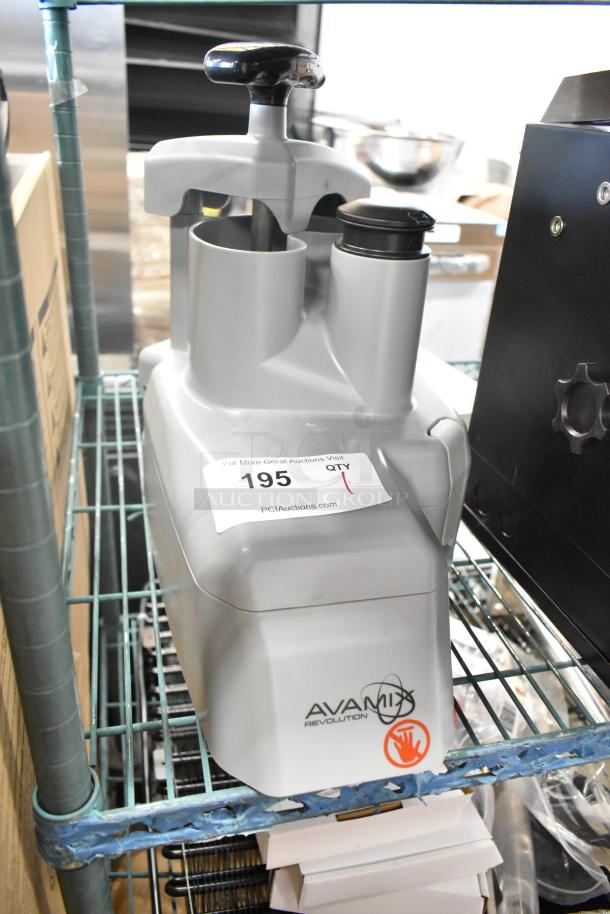 BRAND NEW AvaMix 928REVCFEED Continuous Feed Attachment for Revolution Series, visible minor scratches, with label "195."