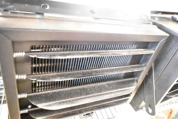 Brand new 2025 Boltic VF-7500 ceiling-mounted electric heater, 240V, 1-phase, visible fins and coils, slight scratches.