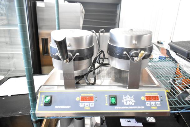 Carnival King 382WBM26DGT Double Belgian Waffle Maker, digital timer, temp controls, brand new, non-stick, 120V, 1 phase.
