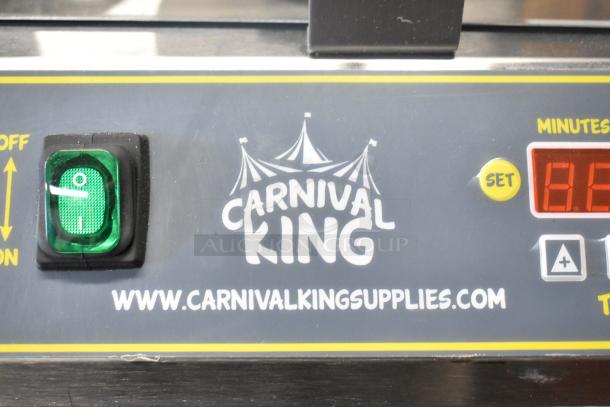 "Brand new Carnival King 382WBM26DGT double Belgian waffle maker, digital timer, temp controls, 120V, scratch and dent."