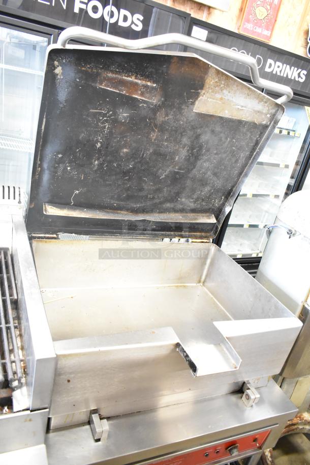 Vulcan Commercial Floor Style Braising Pan, stainless steel, large capacity, used condition with visible wear.