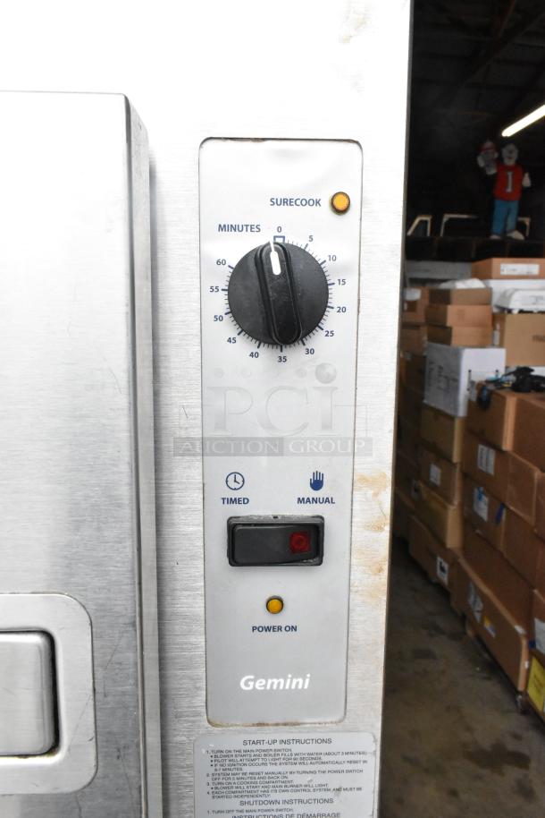 2016 Cleveland 24CGA10.2 Gemini steam cabinet control panel, showing dial and power switch. Natural gas, 72,000 BTU.