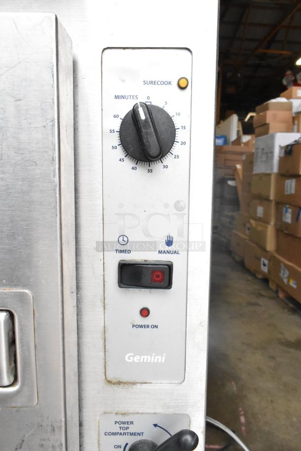 2016 Cleveland 24CGA10.2 Gemini 2-deck steam cabinet, natural gas, 72,000 BTU, timer and manual settings visible.