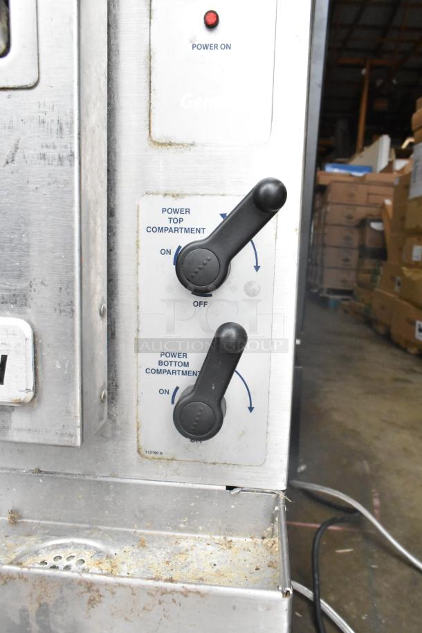 2016 Cleveland 24CGA10.2 Gemini steam cabinet controls, showing power switches for top and bottom compartments.