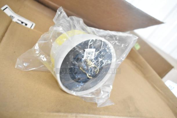 8 brand new Lithonia Lighting DSXF3 LED lights in plastic. Scratch and dent condition. Model LED483788WU.