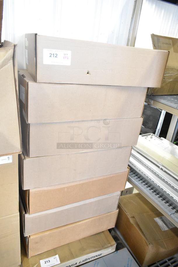 Boxed set of 8 new Lithonia Lighting DSXF3 LED 6 P2 50K 70CRI lights, scratch and dent condition, model LED483788WU.