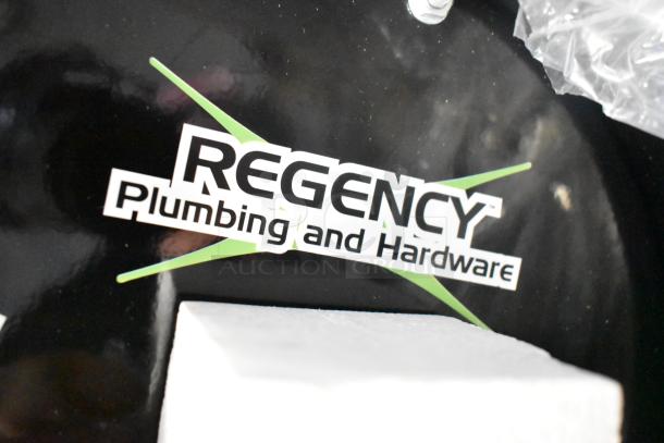 BRAND NEW SCRATCH AND DENT Regency 600HRPC38100 open hose reel, powder-coated steel, 100' x 3/8" hose. Visible logo.