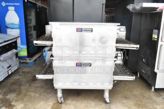 2 2021 Middleby Marshall PS638G Commercial Natural Gas Powered Conveyor Pizza Ovens on Commercial Casters. 89,000 BTU. 2 Times Your Bid!