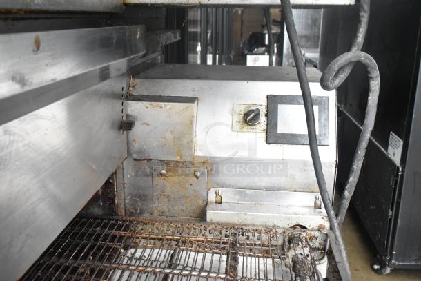 Middleby Marshall PS638G conveyor pizza oven, natural gas, 89,000 BTU, stainless steel, on casters, visible wear.