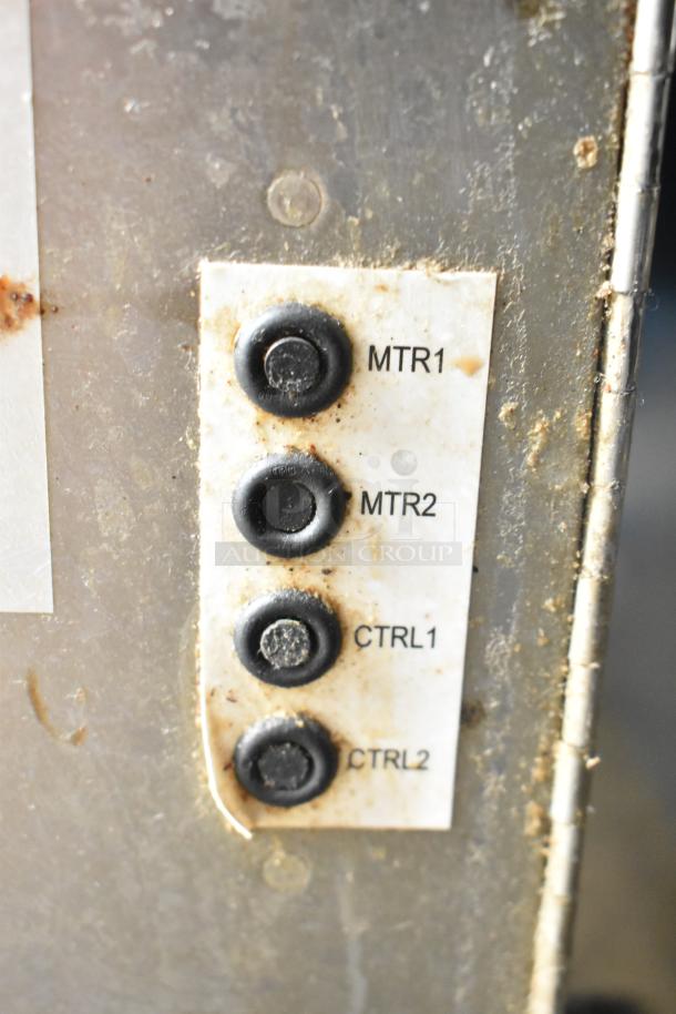 Control panel of Middleby Marshall PS638G pizza oven showing buttons labeled MTR1, MTR2, CTRL1, CTRL2.