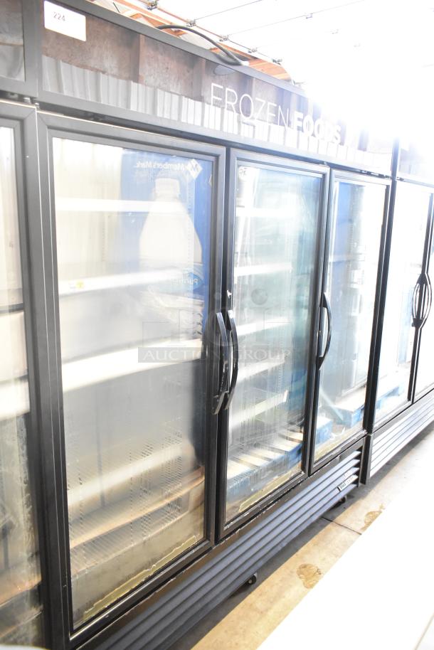 2017 True GDM-72F-HC commercial 3-door reach-in freezer merchandiser, black frame, glass doors, 115/208-230V, 1 phase.