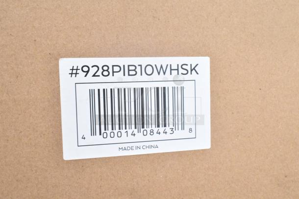 Label on cardboard box with barcode and code #928PIB10WHSK. Marked "Made in China." Contains auction items, some scratch and dent.