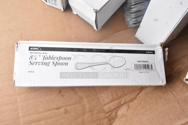 Box of 12 Acopa 8.25" stainless steel tablespoons, new condition, part of scratch and dent auction, item #267790010.