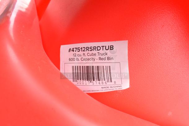 Lavex 47512RSRDTUB 12 cu. ft. Cube Truck, red. 600 lb capacity, brand new with scratch and dent. Label indicates model and capacity.