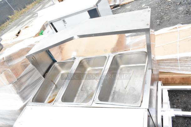 Avantco Commercial 3 Bay Steam Table, stainless steel, three compartments, used condition with visible wear.