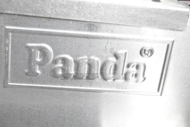 Panda gas-powered single burner wok range, sturdy build, embossed logo, used condition, ideal for efficient cooking.