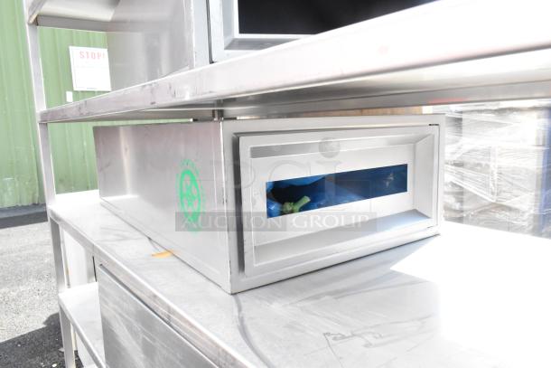 Commercial 7-tier shelving unit on casters. Includes labeled bins. Made of metal, suitable for industrial use.