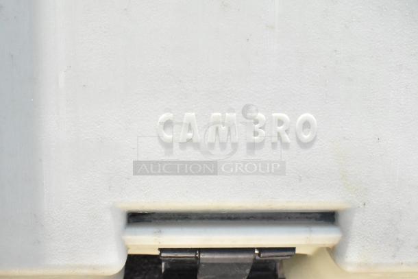 Cambro Poly Portable Ice Bin on casters, features durable construction, embossed Cambro logo, in good used condition.