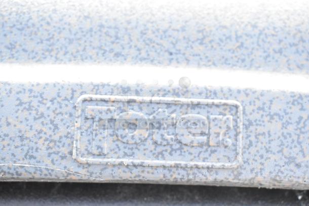 Toter gray poly trash can shell, durable design, weather-resistant. Toter logo embossed on surface. Auction: 4x your bid.