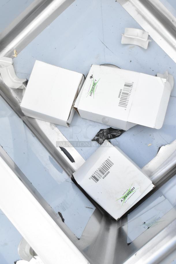 BRAND NEW Regency 88" stainless steel sink, 3 compartments, galvanized legs, 2 drainboards, visible scratch and dent, original packaging.