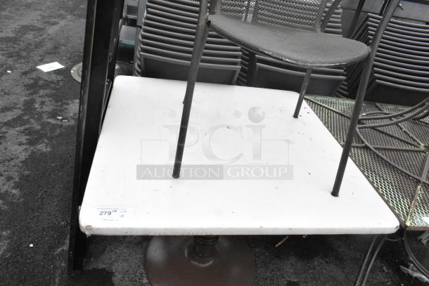 Three items: dining chair, dining table, and folding table. Metal frames, used condition. Bid-winning three times. Item tag visible.