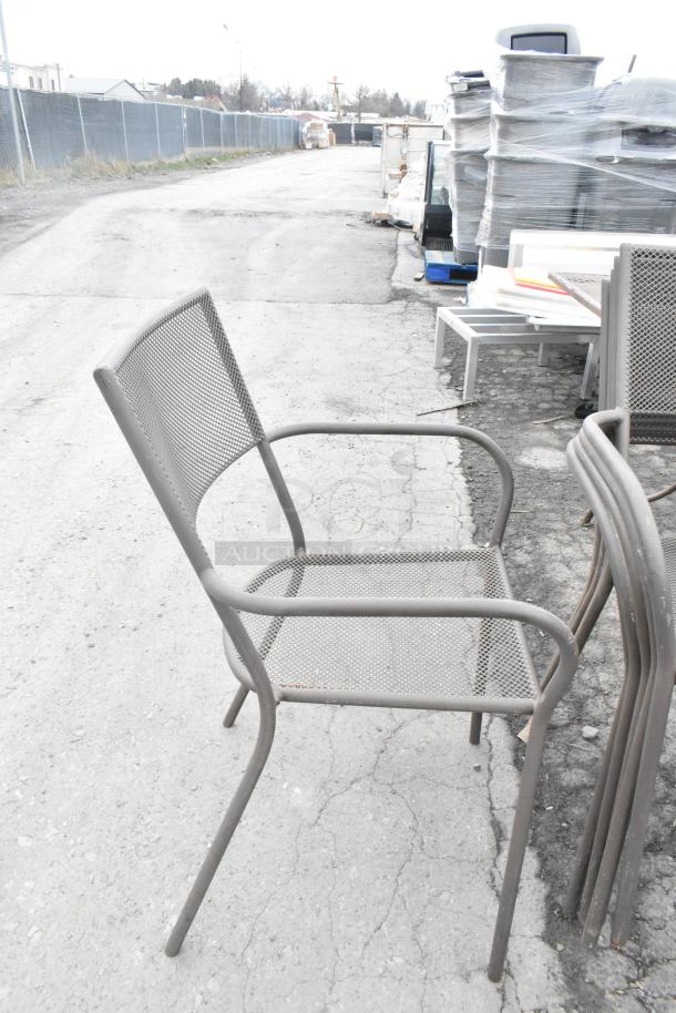 Metal mesh patio arm chair, durable construction, stackable, suitable for outdoor use; 125 available for auction.
