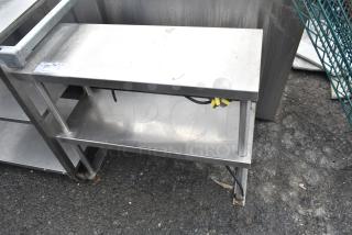 Commercial 2-tier stainless steel over shelf with Hatco GRA-24 warming strip, visibly used, electrical wiring shown.